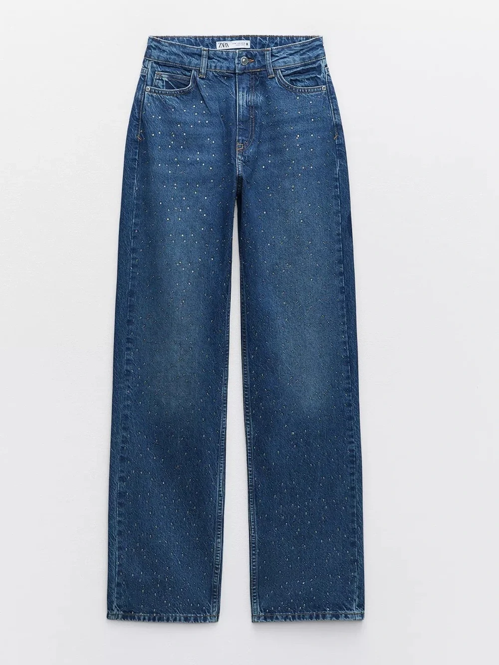 Zara Full Length Straight Cut Beaded Jeans with a High Waist